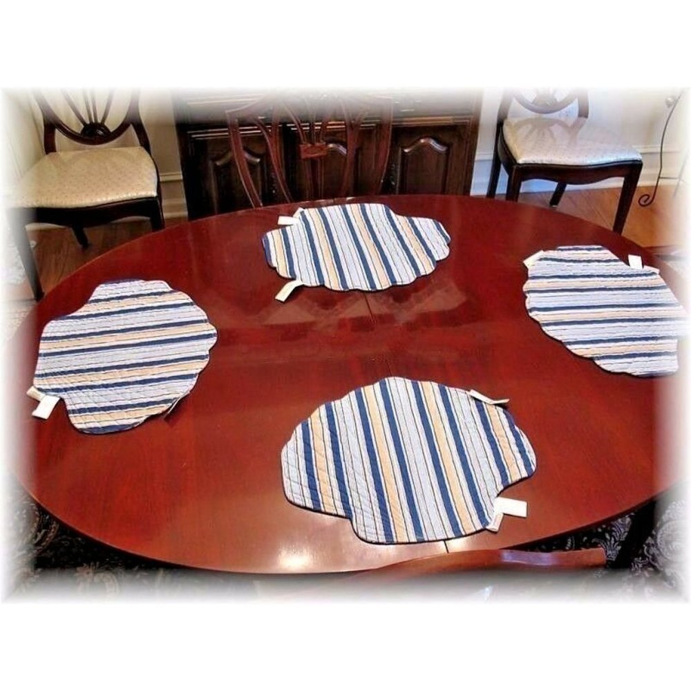 4 Longaberger Cabana Blue Stripe Quilted Placemats - Picture 2 of 3